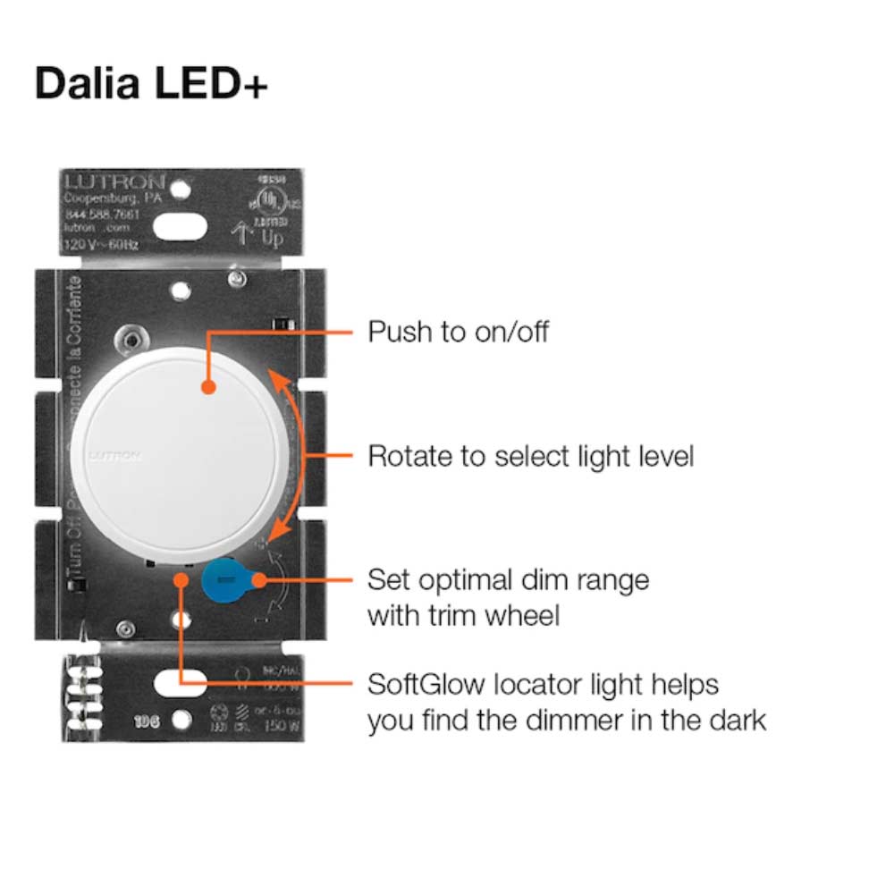 Lutron Dalia LED+ Rotary Dimmer Switch, 150-Watt Single-Pole/3-Way, Light Almond - Bees Lighting