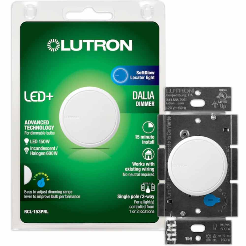 Lutron Dalia LED+ Rotary Dimmer Switch, 150-Watt Single-Pole/3-Way, White - Bees Lighting