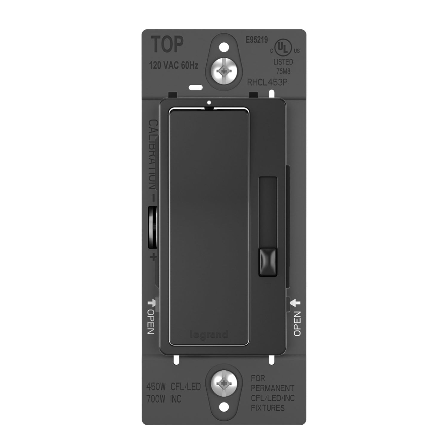 radiant Decora Slider Dimmer Switch, 450-Watt LED, Single Pole or 3-Way, Black - Bees Lighting