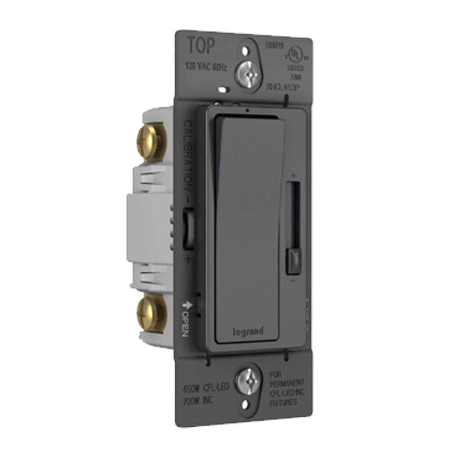 radiant Decora Slider Dimmer Switch, 450-Watt LED, Single Pole or 3-Way, Graphite - Bees Lighting