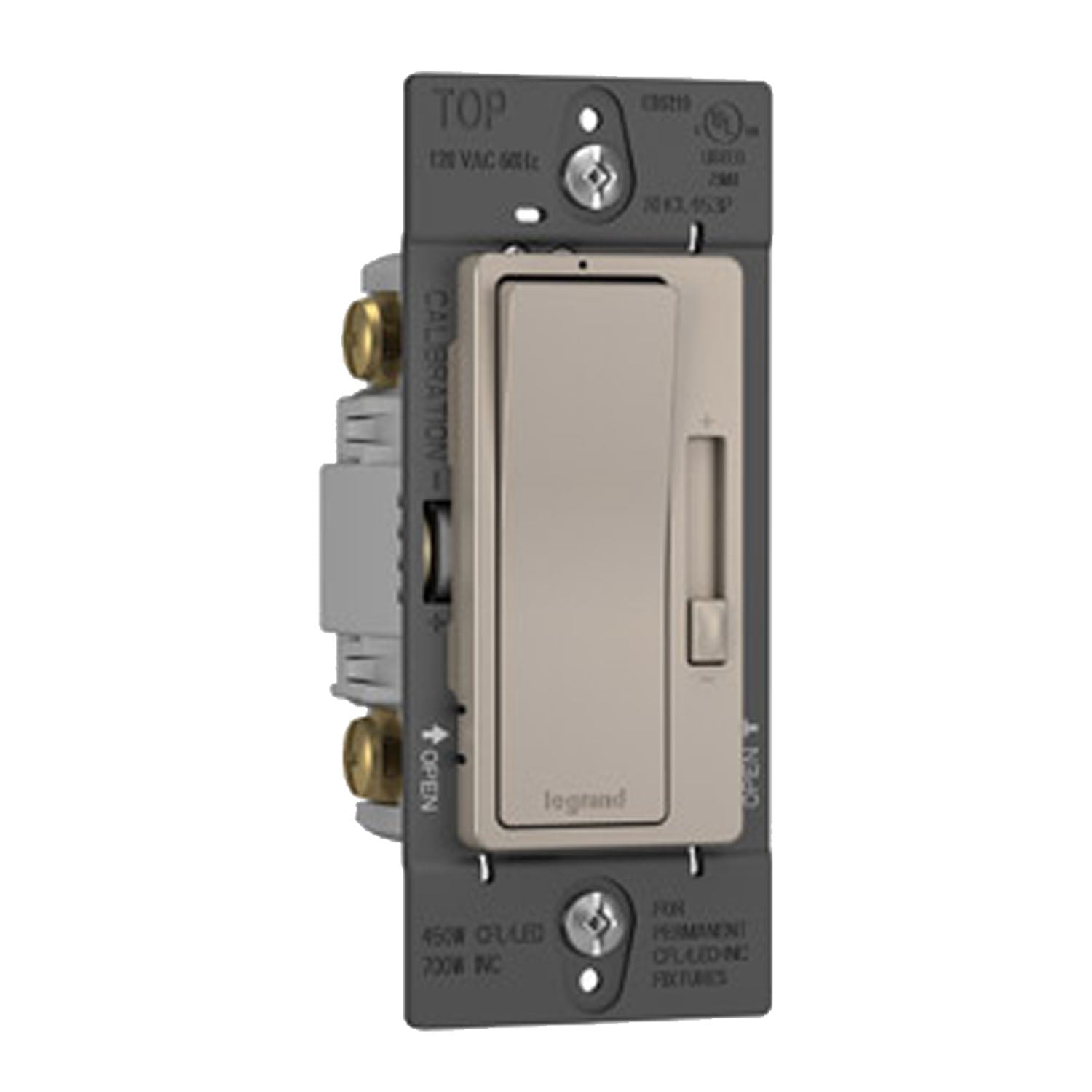 radiant Decora Slider Dimmer Switch, 450-Watt LED, Single Pole or 3-Way, Nickel - Bees Lighting
