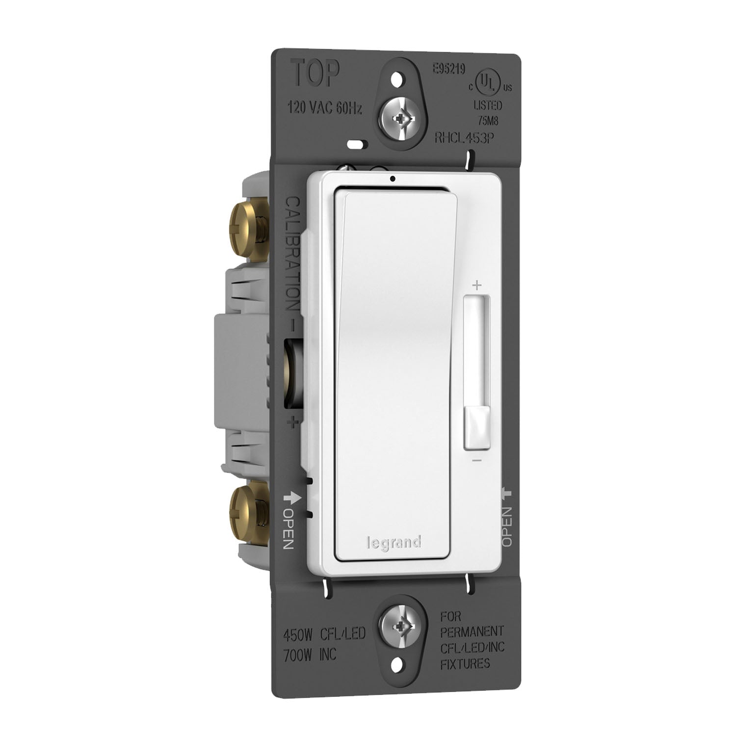 radiant Decora Slider Dimmer Switch, 450-Watt LED, Single Pole or 3-Way, White - Bees Lighting