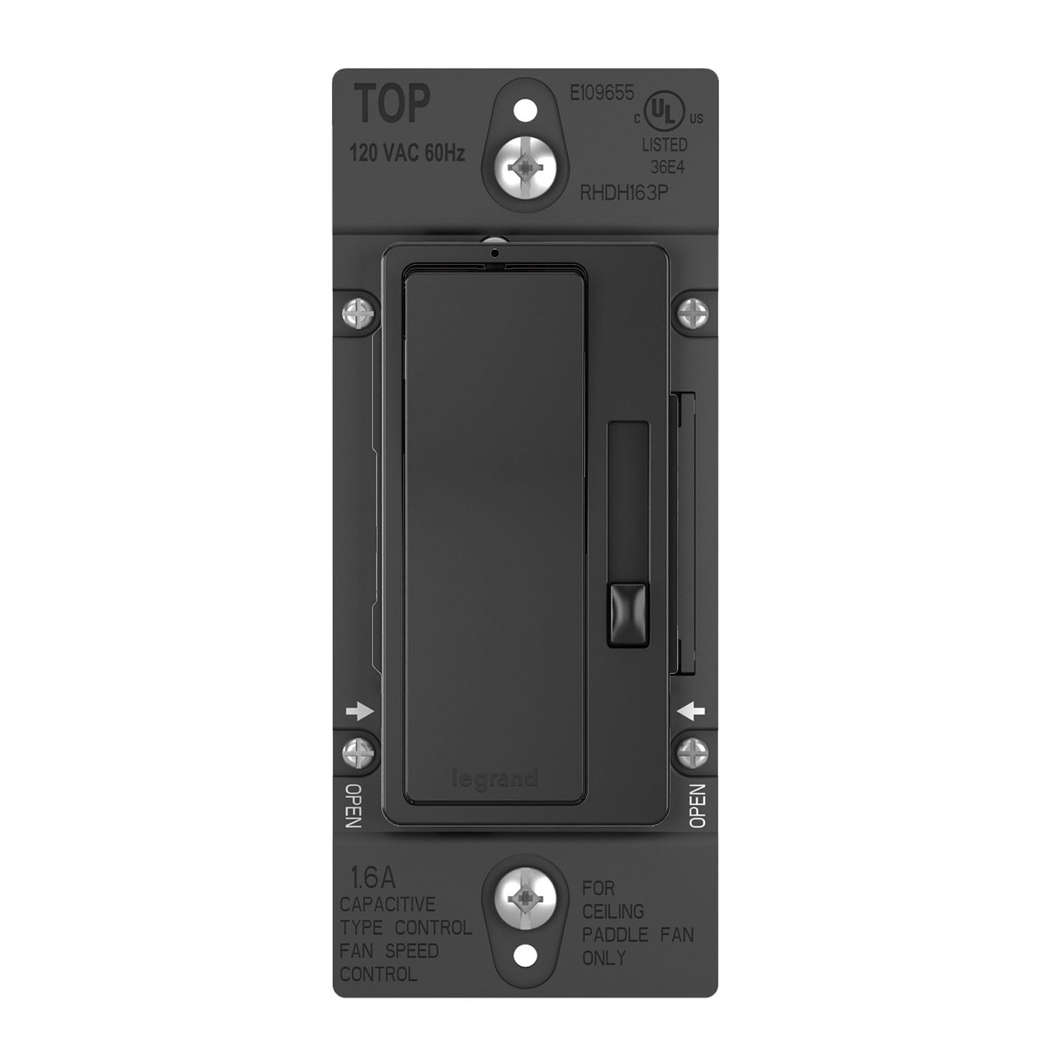 radiant 1.6 Amp De-Hummer Fan Speed Control Switch, Single Pole/3-Way, Black - Bees Lighting