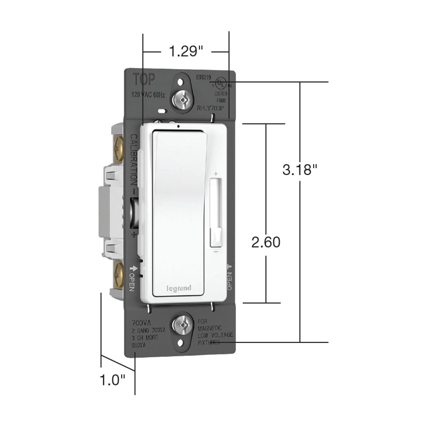 radiant 700W Magnetic Low-Voltage Dimmer Switch, Single Pole/3-Way, Tri-Color - Bees Lighting