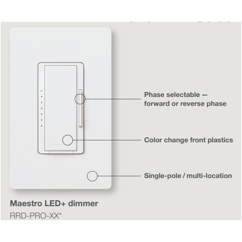 RA2 Select Maestro Pro Smart LED+ Dimmer Switch, 250 Watts LED, Single Pole/Multi-Location, Black - Bees Lighting
