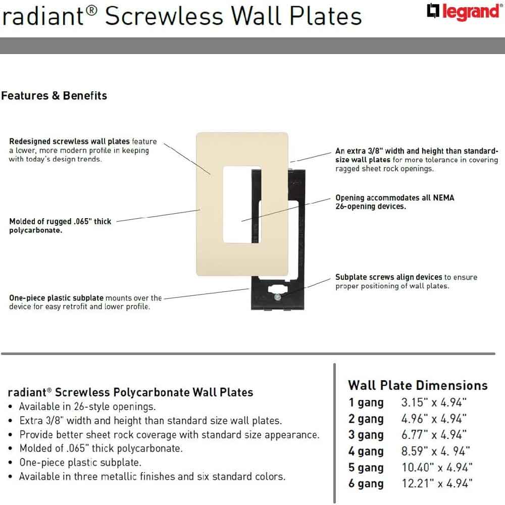 Radiant 2-Gang Decorator Rocker Screwless Wall Plate