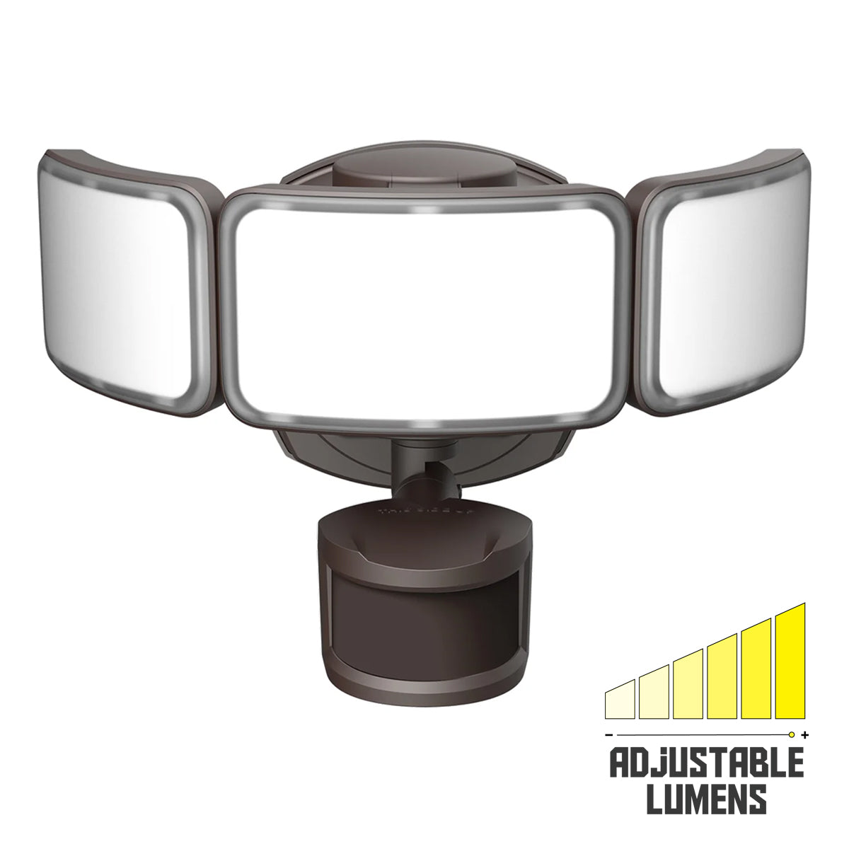 LED Security Flood Light With Photocell and Motion Sensor, 5000-500 Lumens, 46 Watt, 5000K, 3 Swivel Heads, Bronze Finish