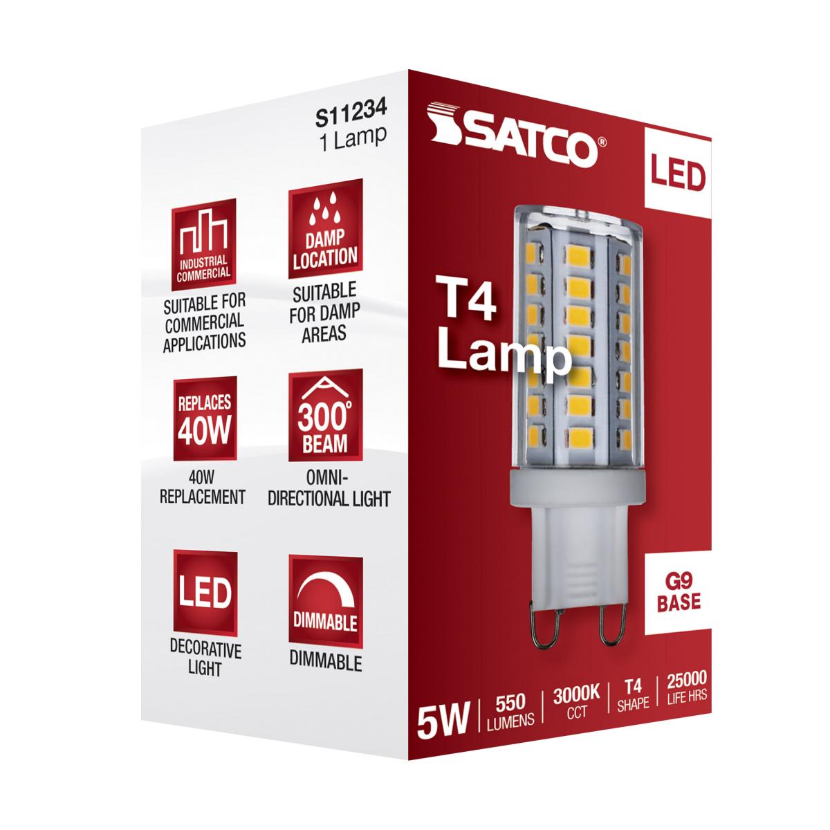 T4 Mini LED Bulb, 5 Watts, 550 Lumens, 3000K, G9 Base, Clear Finish, 120V - Bees Lighting