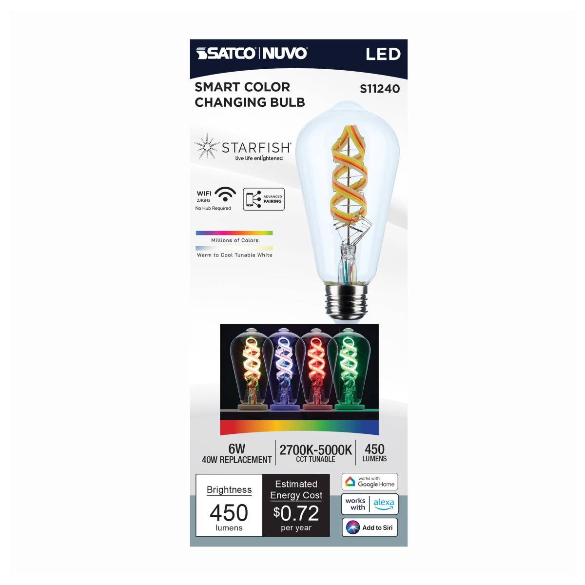 Starfish ST19 Wi-Fi Smart LED Bulb, 6W, 450lm, RGB & Tunable White - Bees Lighting