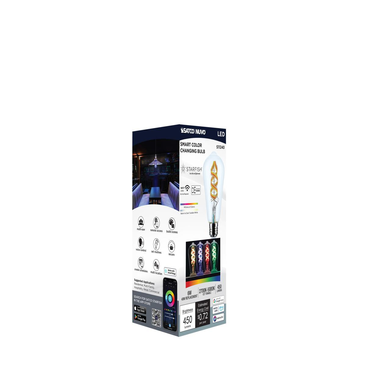 Starfish ST19 Wi-Fi Smart LED Bulb, 6W, 450lm, RGB & Tunable White - Bees Lighting