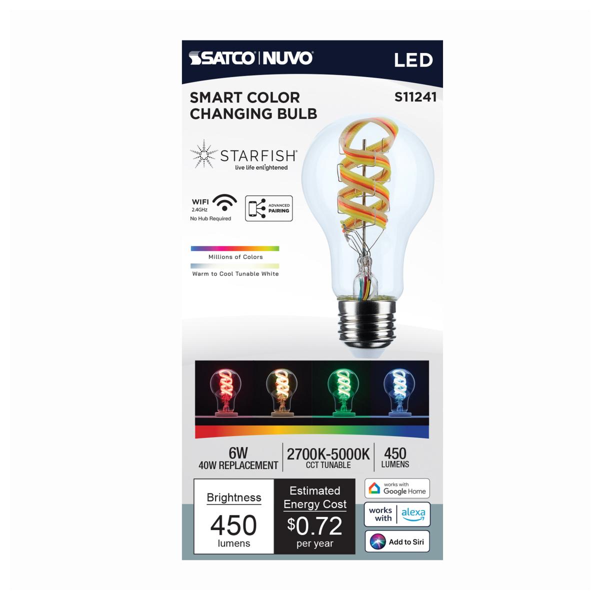Starfish A19 Wi-Fi Smart LED Bulb, 6W, 450lm, RGB & Tunable White - Bees Lighting