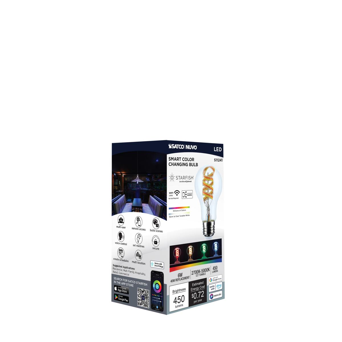 Starfish A19 Wi-Fi Smart LED Bulb, 6W, 450lm, RGB & Tunable White - Bees Lighting