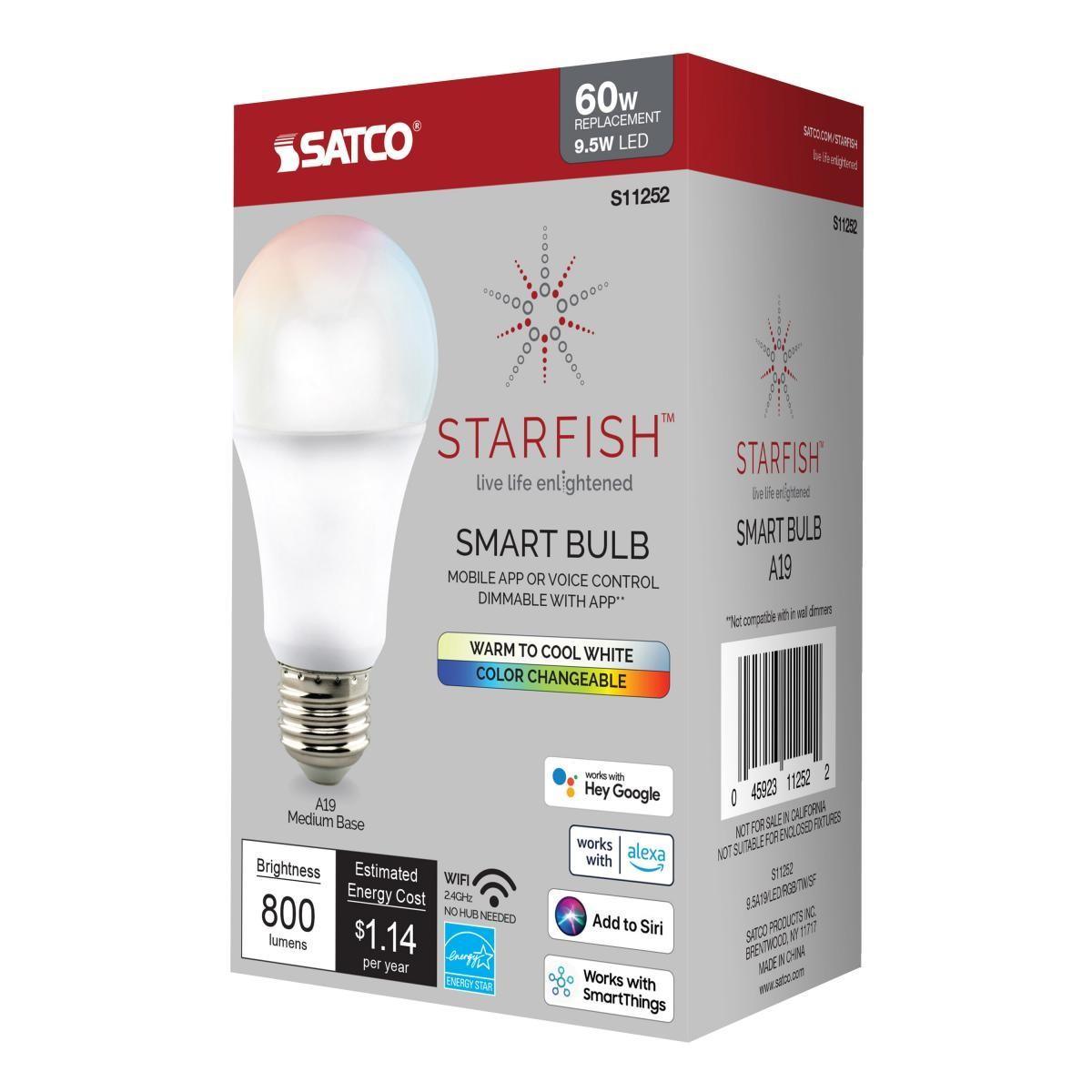Starfish A19 Wi-Fi Smart LED Bulb, 9.5 Watts, 800 Lumens, 27K/30K/40K/50K, Tunable White - Bees Lighting