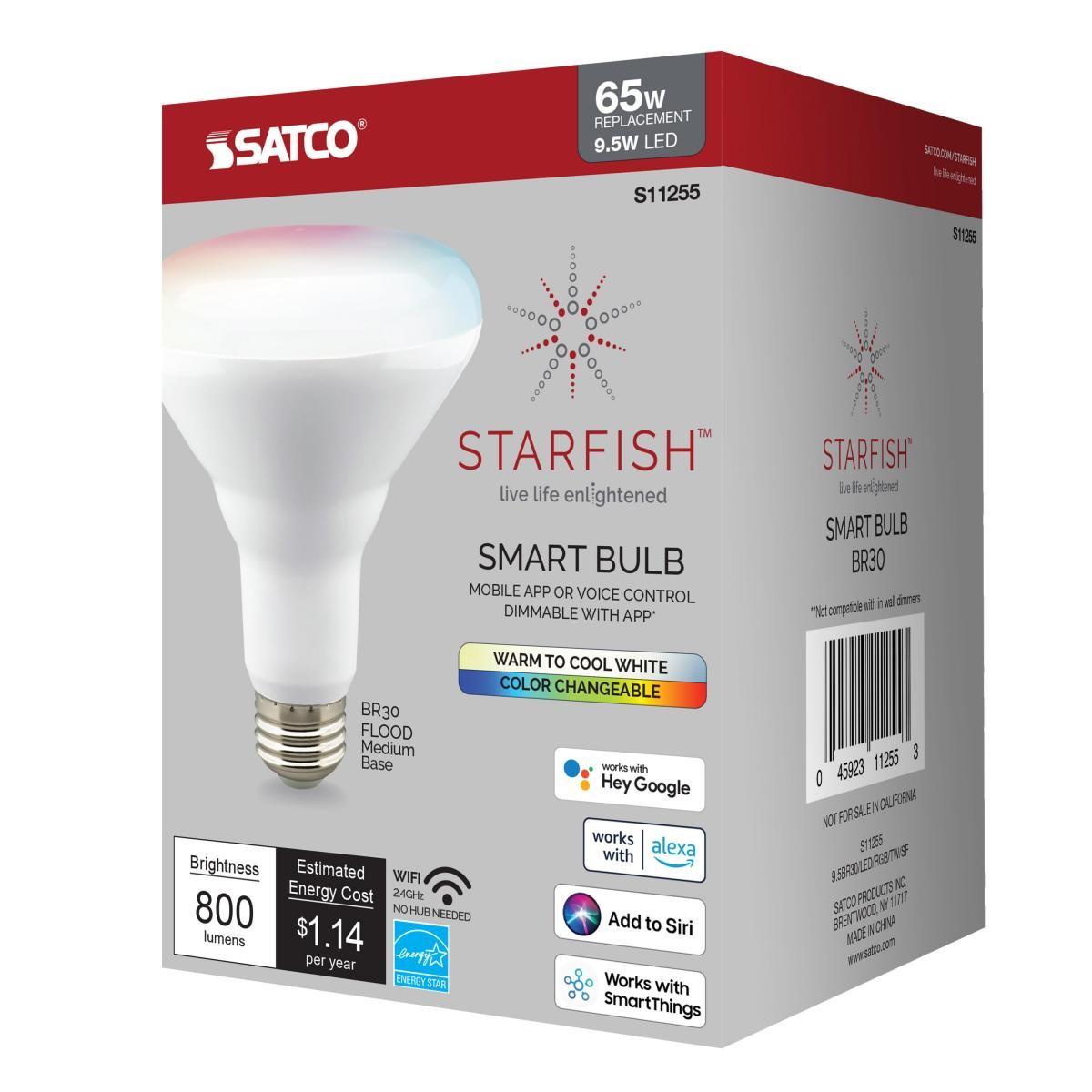 Starfish BR30 Wi-Fi Smart LED Bulb, 9.5 Watts, 800 Lumens, 2700K to 5000K, Tunable White