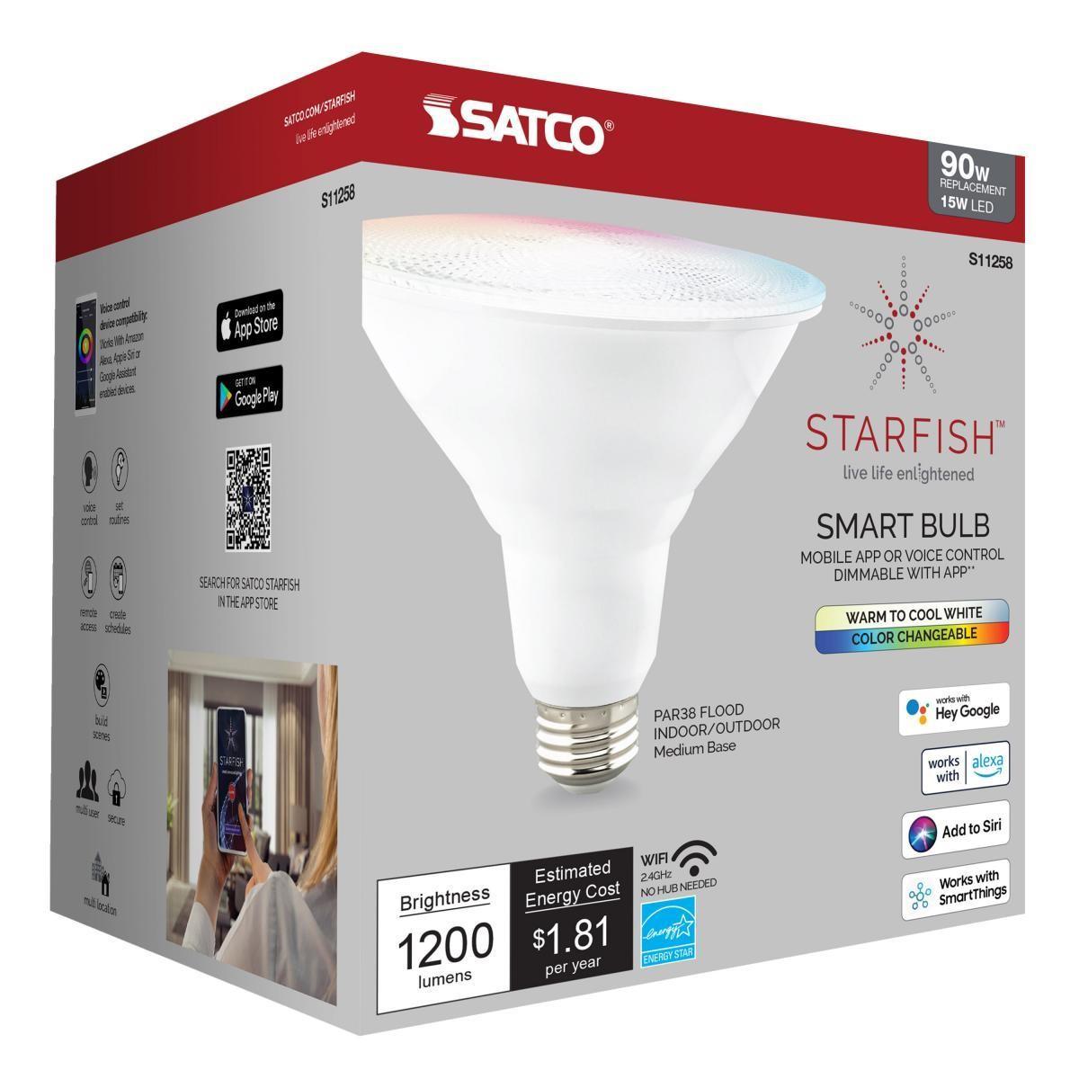 Starfish PAR38 Wi-Fi Smart LED Bulb, 15 Watts, 1200 Lumens, 27K/30K/40K/50K, Tunable White - Bees Lighting