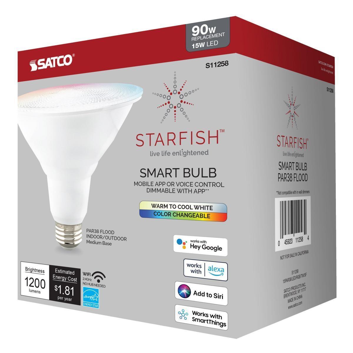 Starfish PAR38 Wi-Fi Smart LED Bulb, 15 Watts, 1200 Lumens, 27K/30K/40K/50K, Tunable White - Bees Lighting