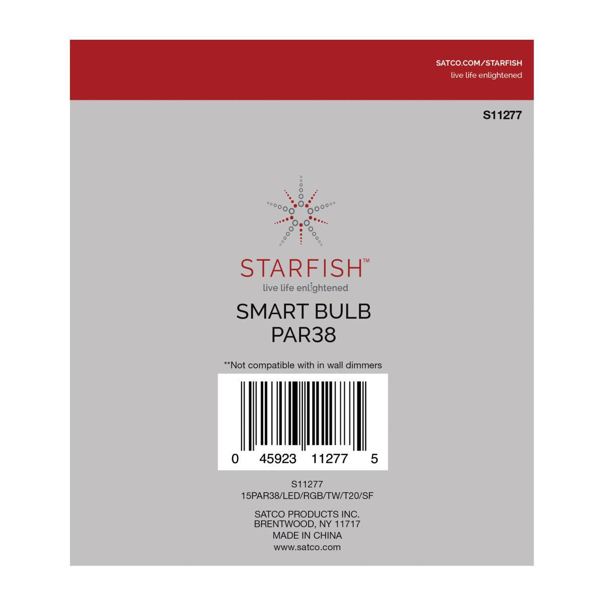 Starfish PAR38 Wi-Fi Smart LED Bulb, 15W, 1200 Lumens, RGBW & Tunable White, 40° Flood, T20 Compliant - Bees Lighting