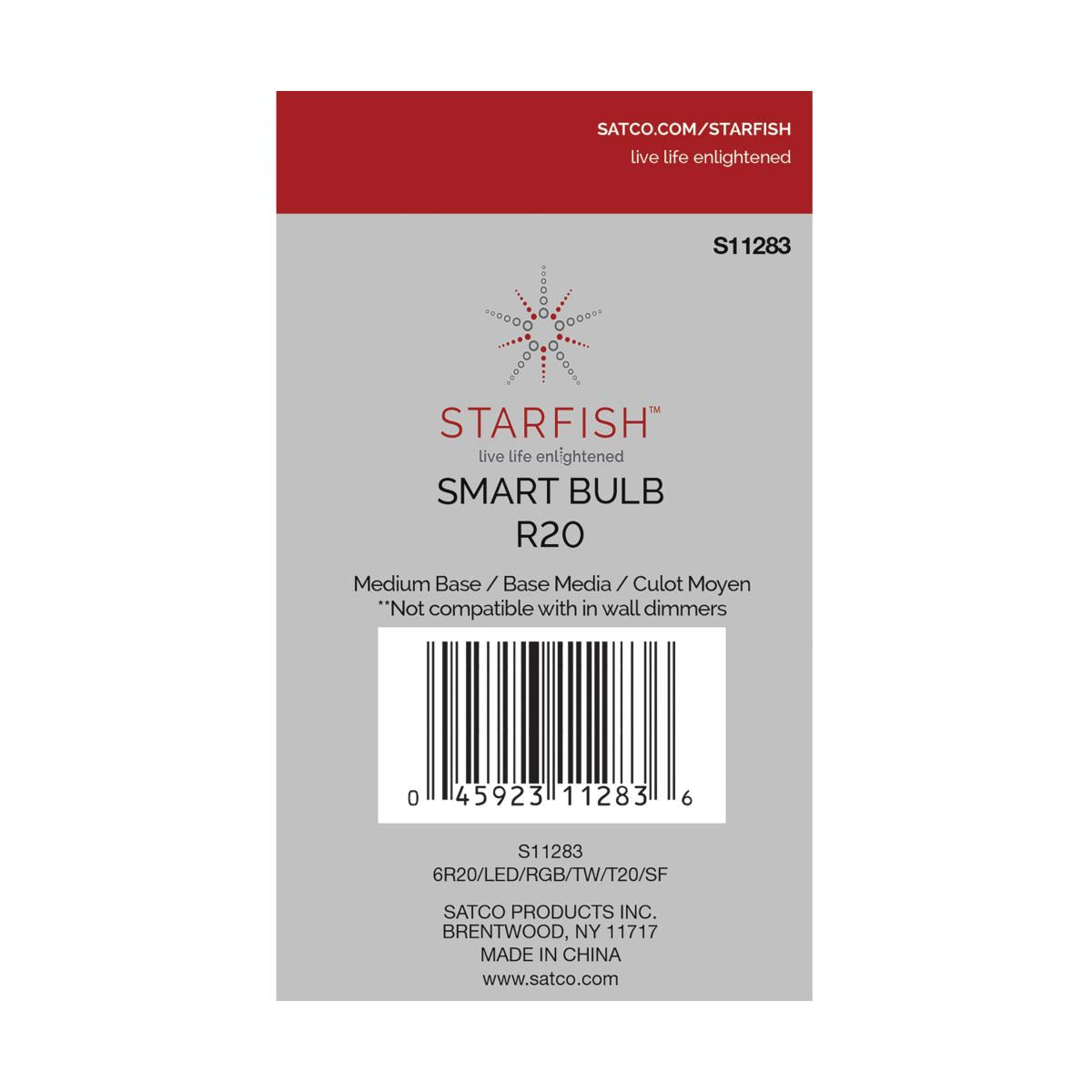 Starfish BR20 Wi-Fi Smart LED Bulb, 6W, 480 Lumens, RGBW & Tunable White, T20 Compliant - Bees Lighting