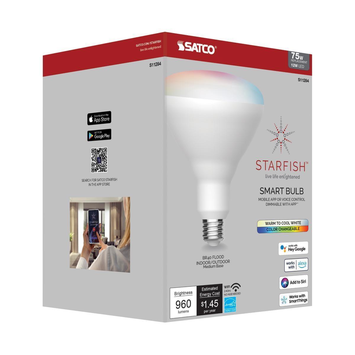 Starfish BR40 Wi-Fi Smart LED Bulb, 12 Watts, 960 Lumens, 2700K-5000K, RGB And Tunable White