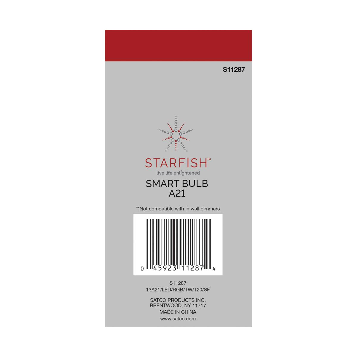 Starfish A21 Wi-Fi Smart LED Bulb, 13W, 1100 Lumens, RGB & Tunable White, Frosted, T20 Compliant - Bees Lighting