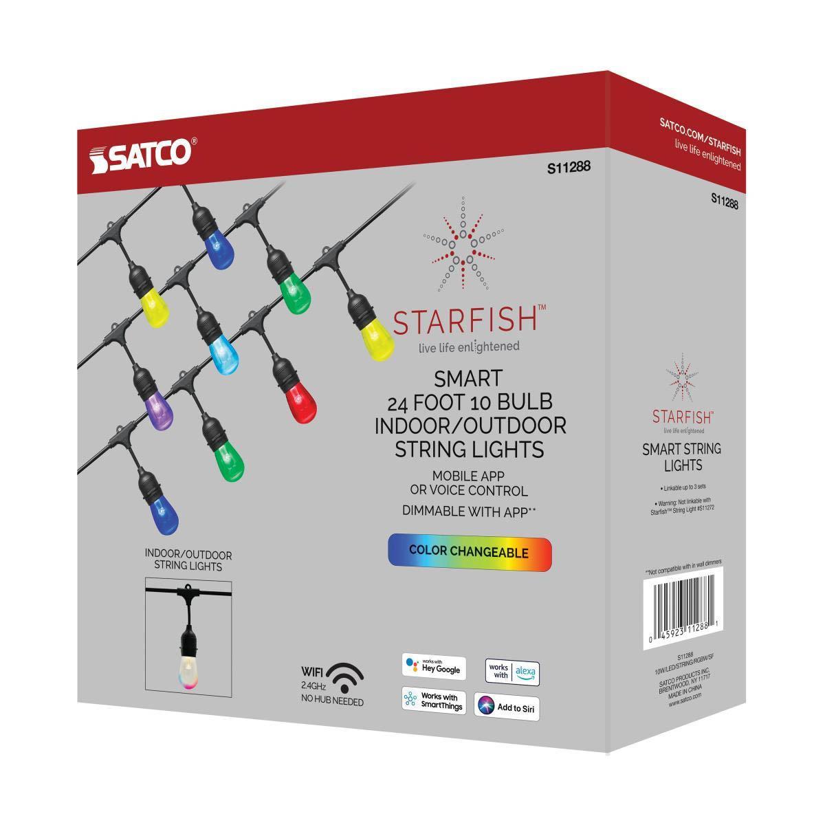 Starfish Wi Fi smart LED indoor/outdoor string light, Color changing RGB and Tunable White, 24 Feet, 10 Lights