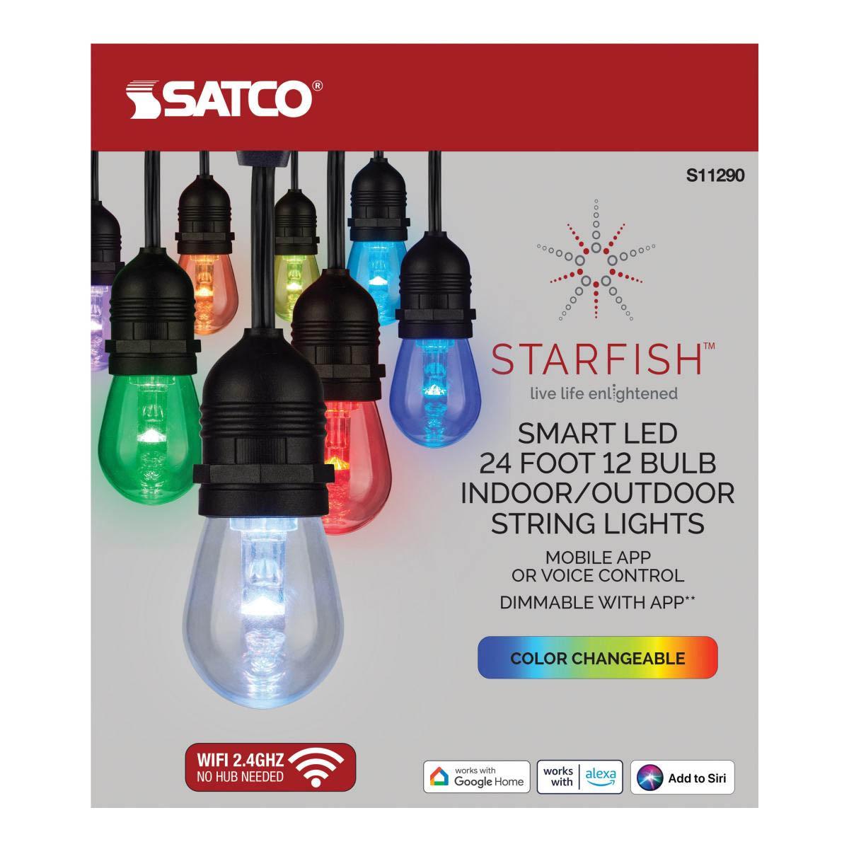 Starfish Wi Fi smart outdoor LED string light, Color changing RGB and Tunable White, 24 Feet, 12 Lights