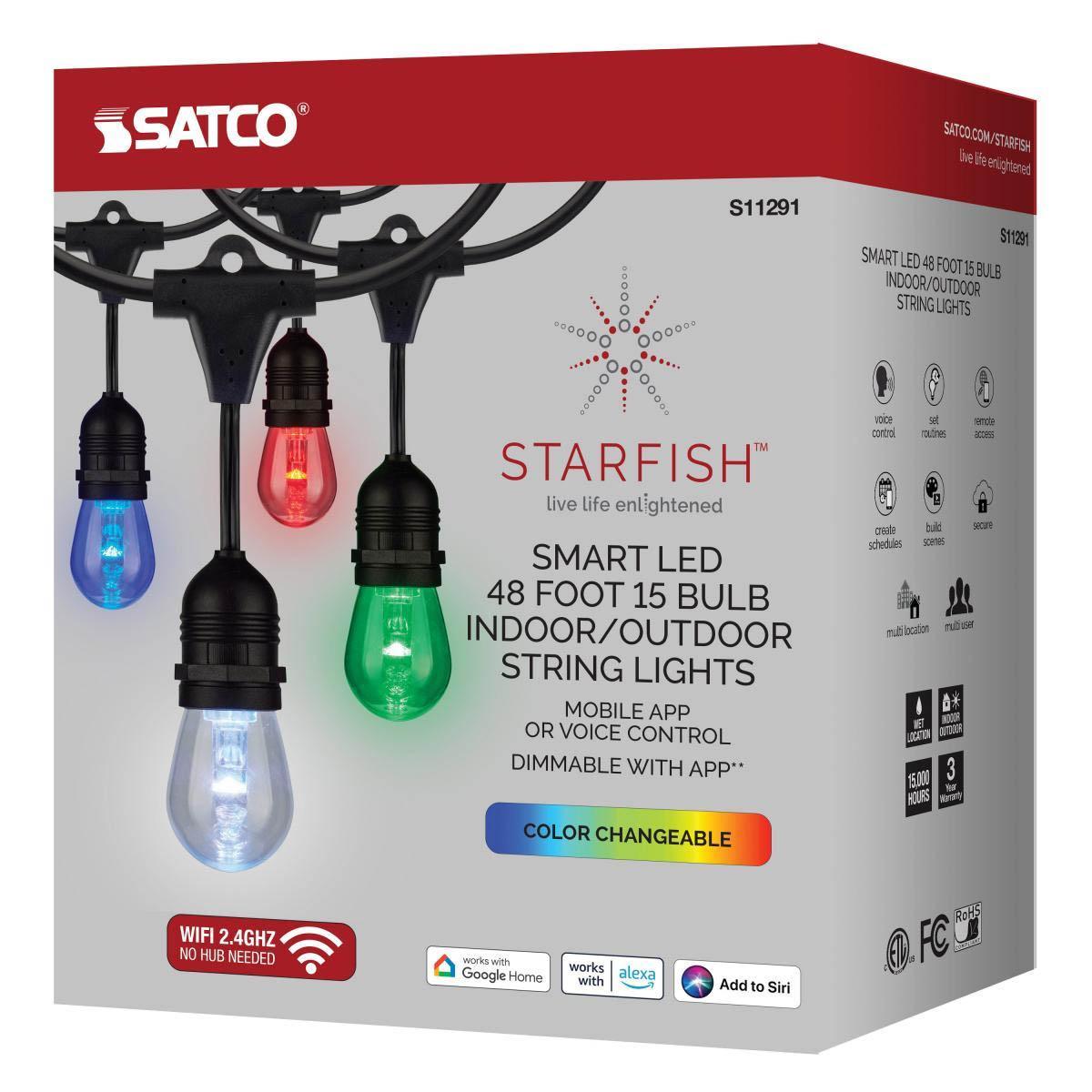Starfish Wi Fi smart LED indoor/outdoor string light, Color changing RGB and Tunable White, 48 Feet, 15 Lights