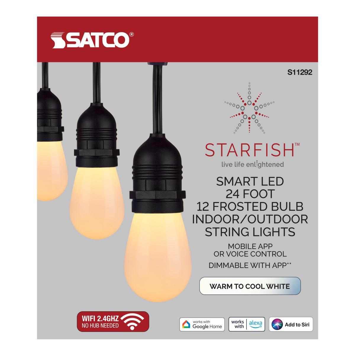 Starfish WiFi Smart Indoor/Outdoor LED String Light, 12-S14 Bulbs, Tunable White