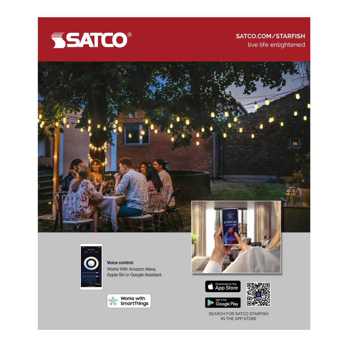 Starfish WiFi Smart Indoor/Outdoor LED String Light, 12-S14 Bulbs, Tunable White