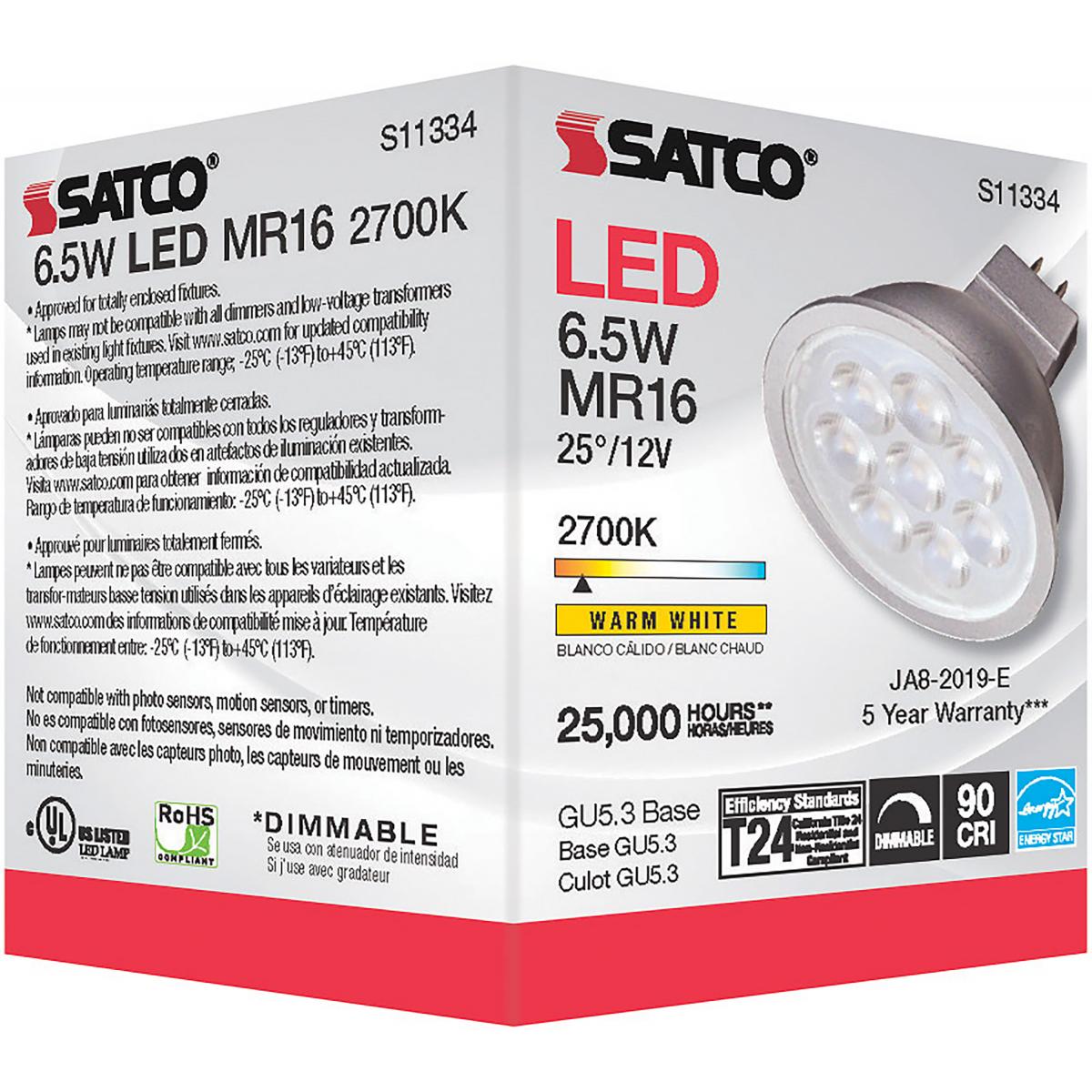 MR16 Reflector LED bulb, 6 watt, 450 Lumens, 2700K, GU5.3 Base, 25 Deg. Flood