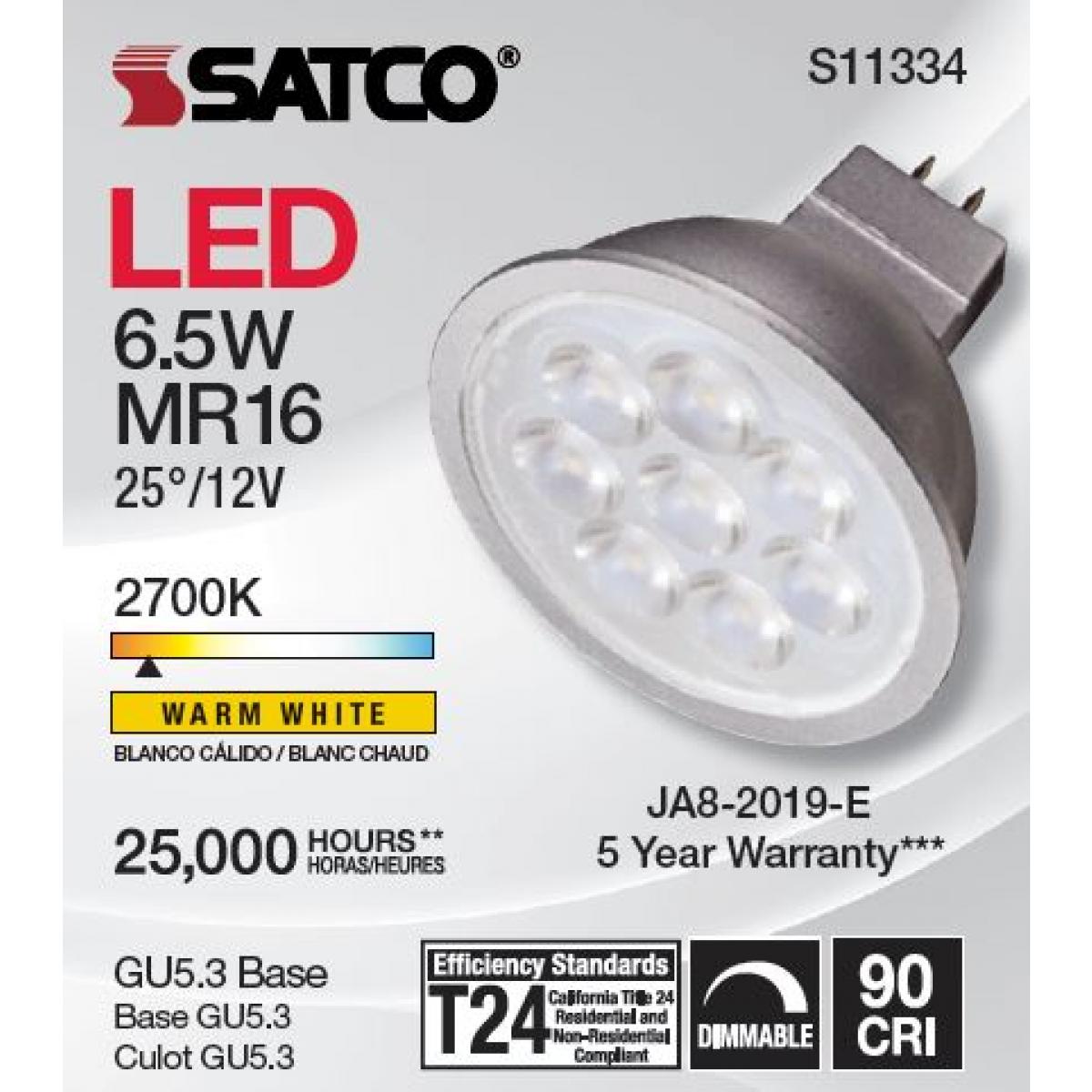 MR16 LED Bulb, 7 Watts, 450 Lumens, 2700K, 50W Equal, GU5.3 Base, 25° Spot, 12V - Bees Lighting