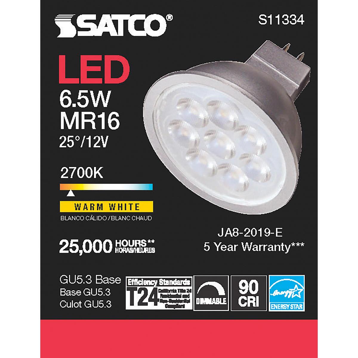 MR16 LED Bulb, 7 Watts, 450 Lumens, 2700K, 50W Equal, GU5.3 Base, 25° Spot, 12V - Bees Lighting