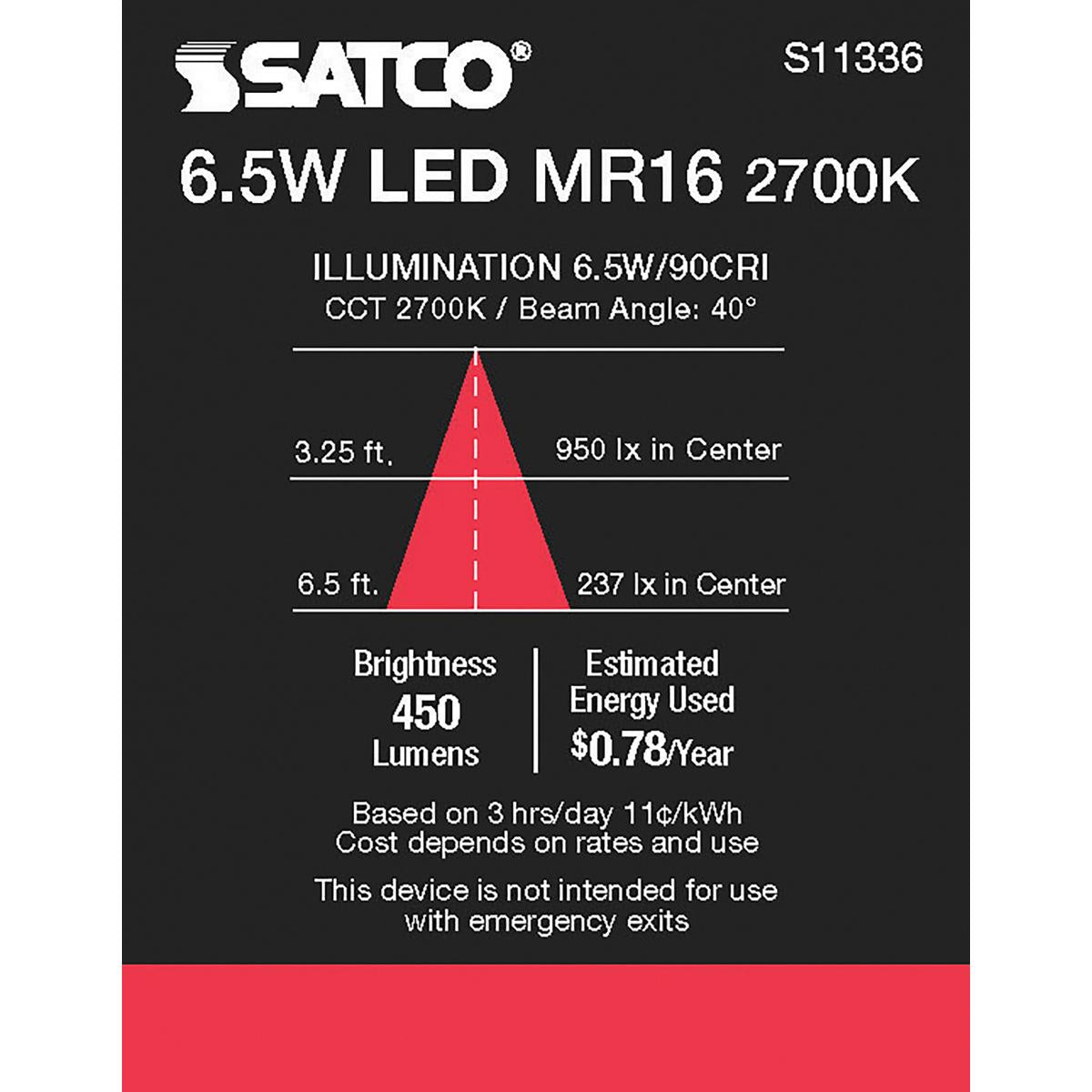 MR16 LED Bulb, 7 Watts, 450 Lumens, 2700K, 50W Equal, GU5.3 Base, 40° Flood, 12V - Bees Lighting