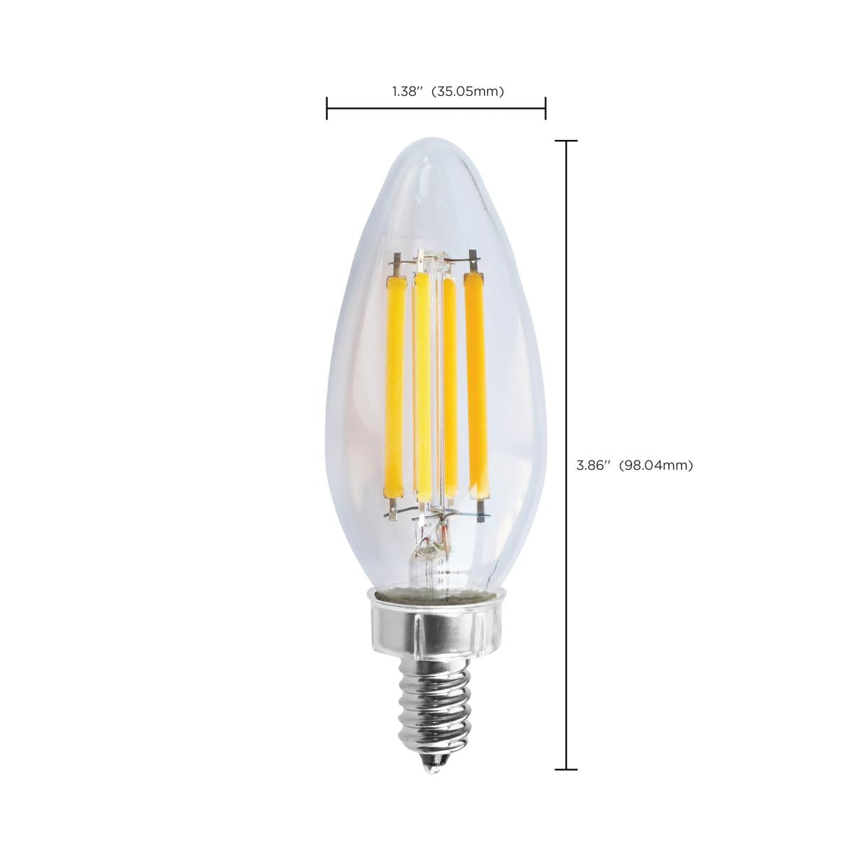C11 LED Filament Bulb, 8 Watts, 760 Lumens, 3000K, E12 Candelabra Base, Clear Finish - Bees Lighting