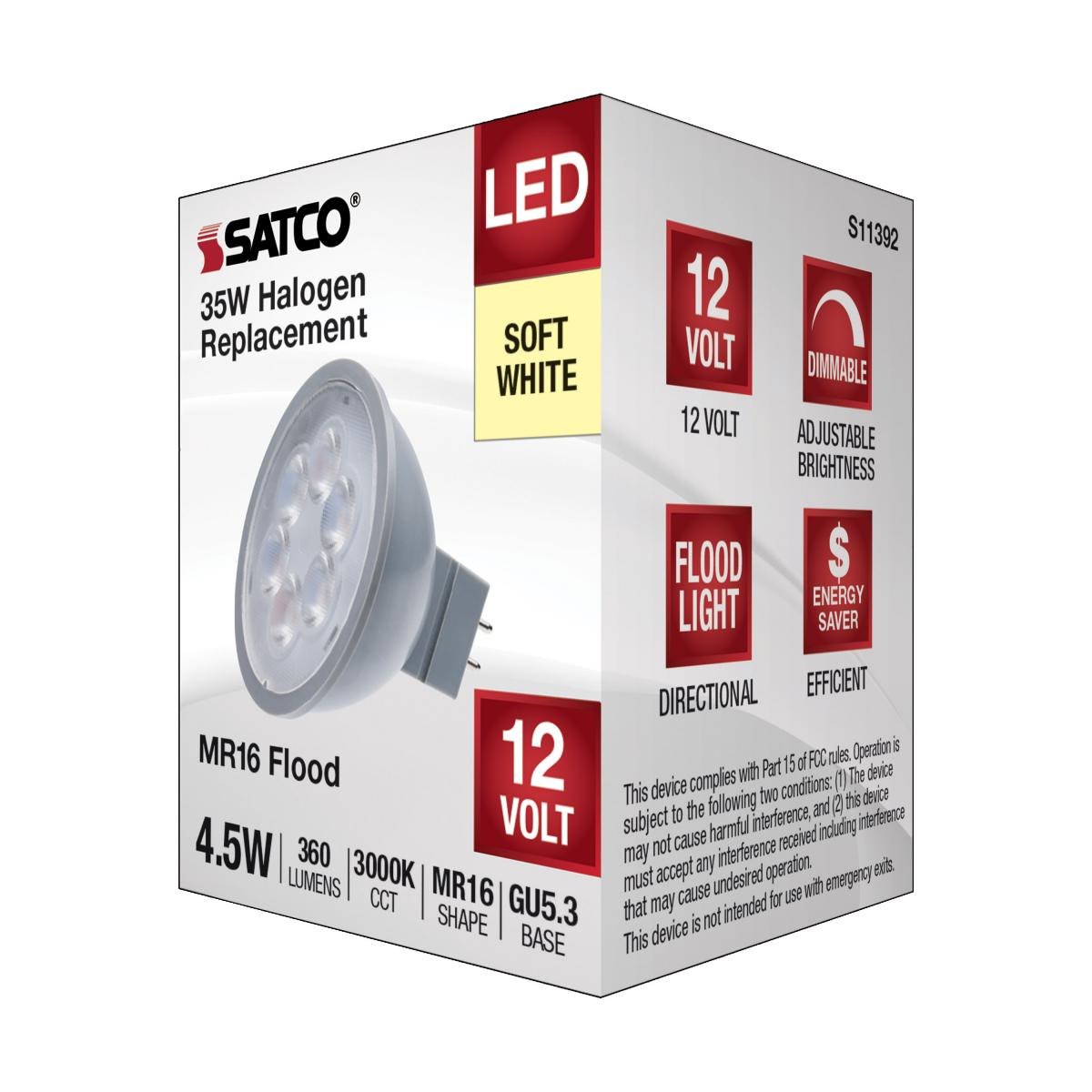 MR16 LED Bulb, 5 Watts, 360 Lumens, 3000K, 35W Equal, GU5.3 Base, 40° Flood, 12V - Bees Lighting