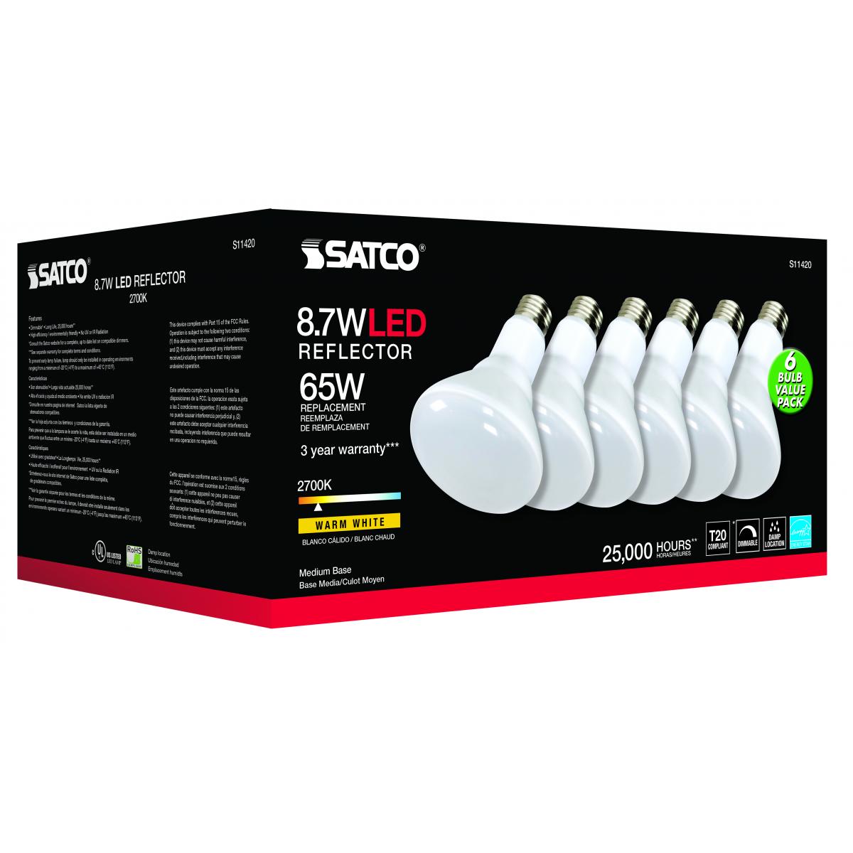 R30/BR30 LED Bulb, 9 Watts, 700 Lumens, 2700K, E26 Medium Base, 100° Flood, Dimmable, Pack of 6 - Bees Lighting