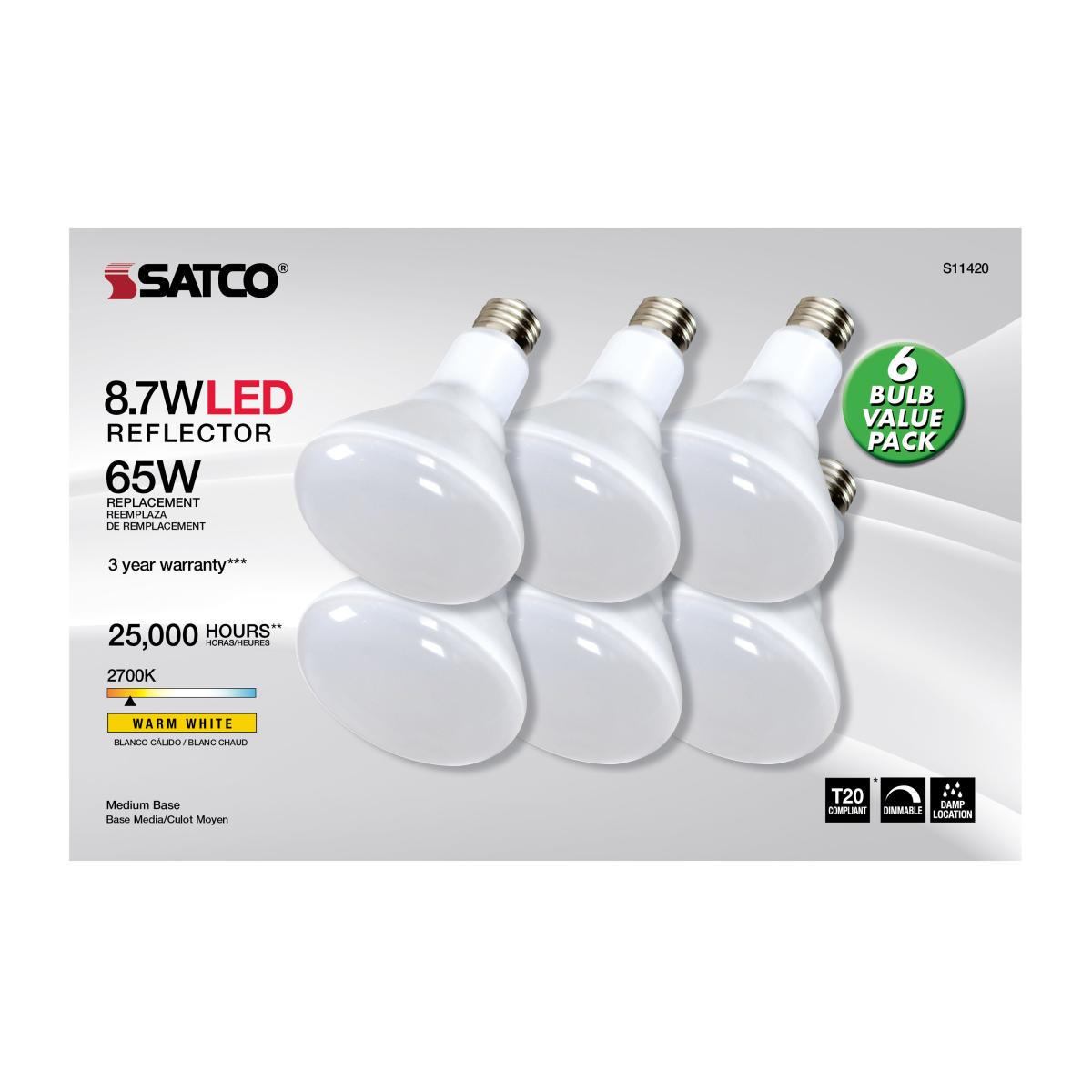 R30/BR30 LED Bulb, 9 Watts, 700 Lumens, 2700K, E26 Medium Base, 100° Flood, Dimmable, Pack of 6 - Bees Lighting