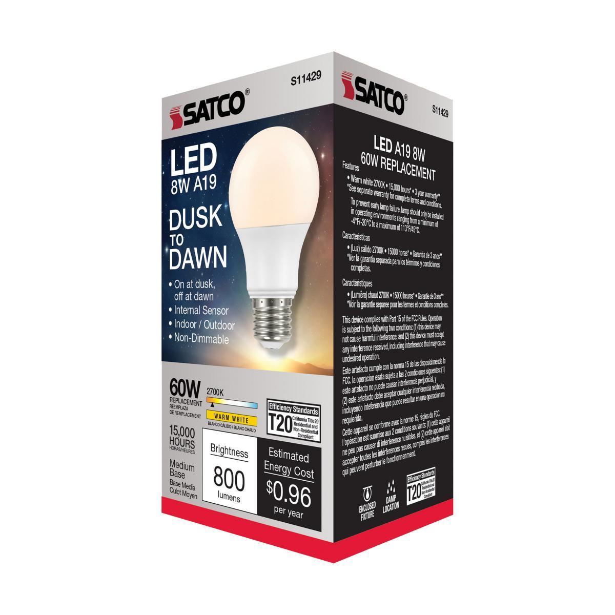 A19 LED Bulb, 100W Equivalent, 8 Watt, 800 Lumens, 2700K, E26 Medium Base, Frosted Finish