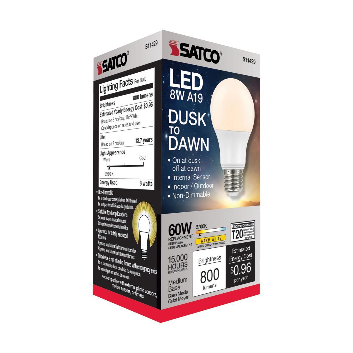 A19 LED Bulb, 100W Equivalent, 8 Watt, 800 Lumens, 2700K, E26 Medium Base, Frosted Finish