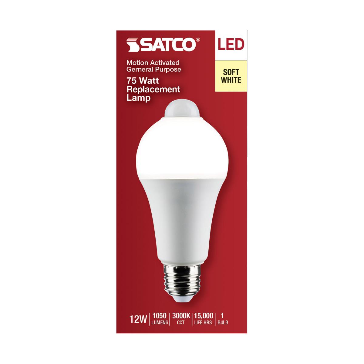 A19 LED Bulb with PIR Sensor, 12 Watts, 1050 Lumens, 3000K, E26 Medium Base, Frosted Finish - Bees Lighting