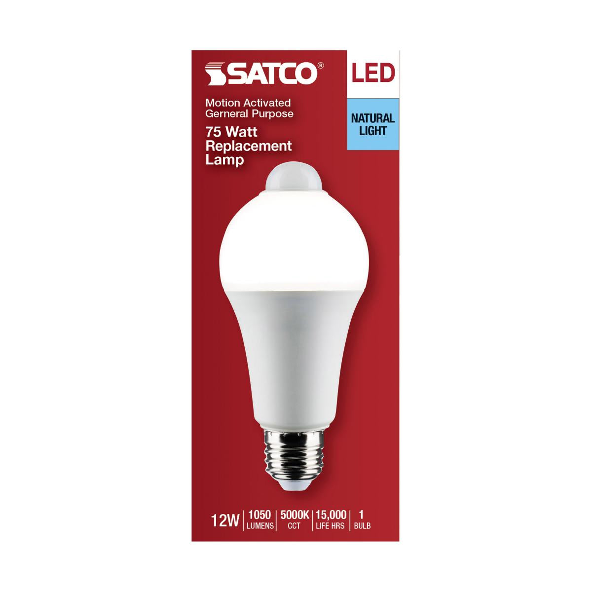A19 LED Bulb with PIR Sensor, 12 Watts, 1050 Lumens, 5000K, E26 Medium Base, Frosted Finish - Bees Lighting