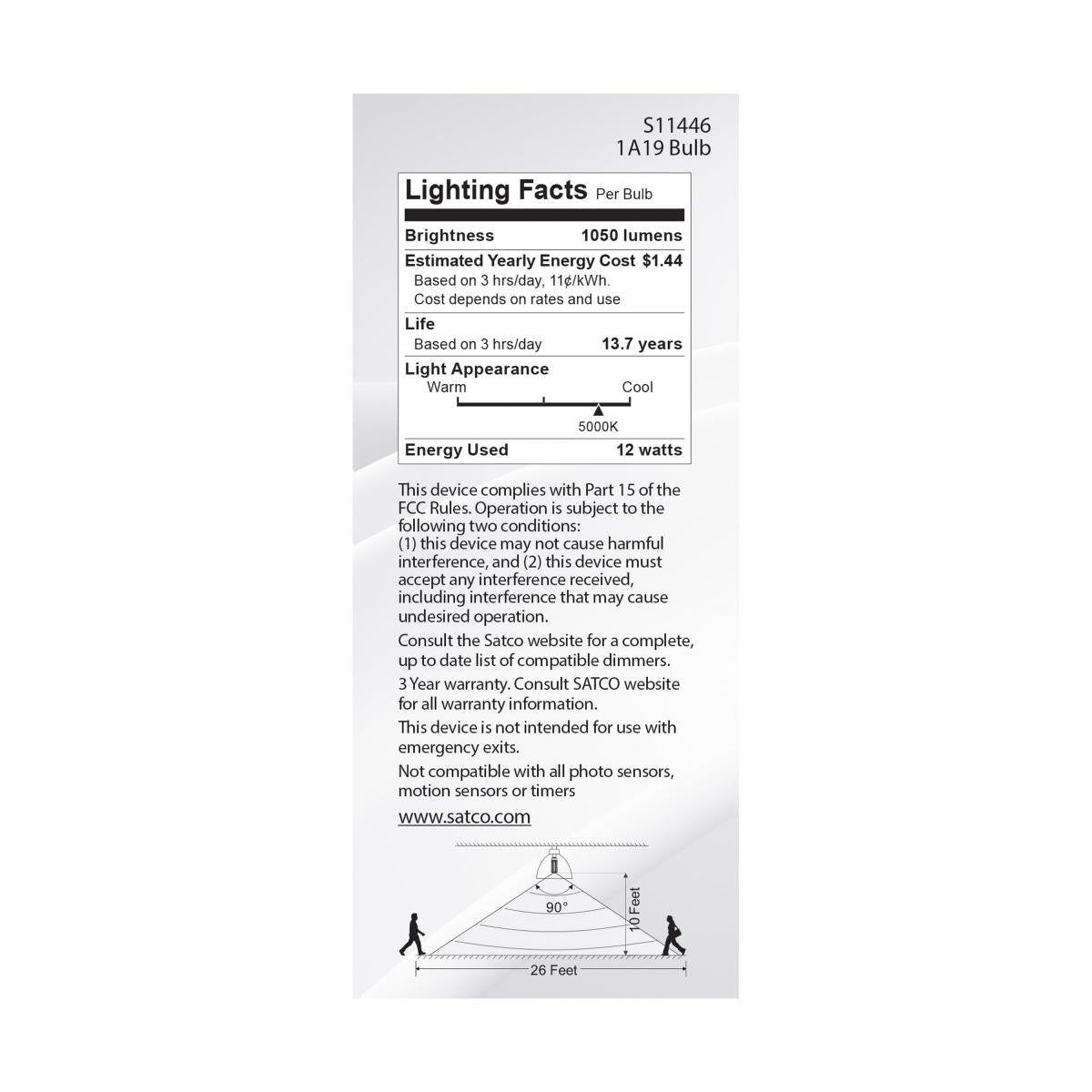 A19 LED Bulb with PIR Sensor, 12 Watts, 1050 Lumens, 5000K, E26 Medium Base, Frosted Finish - Bees Lighting