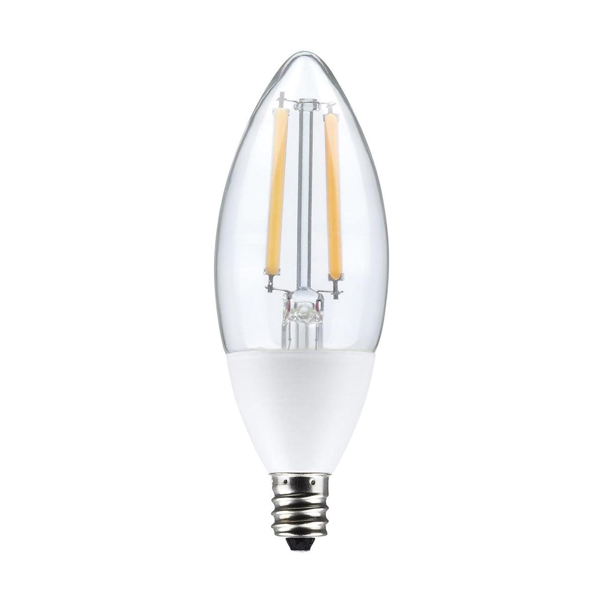 B11 Candle LED Bulb, 40W Equivalent,5 Watt, 500 Lumens, 2700K, E12 Candelabra Base, Clear Finish, With Photocell