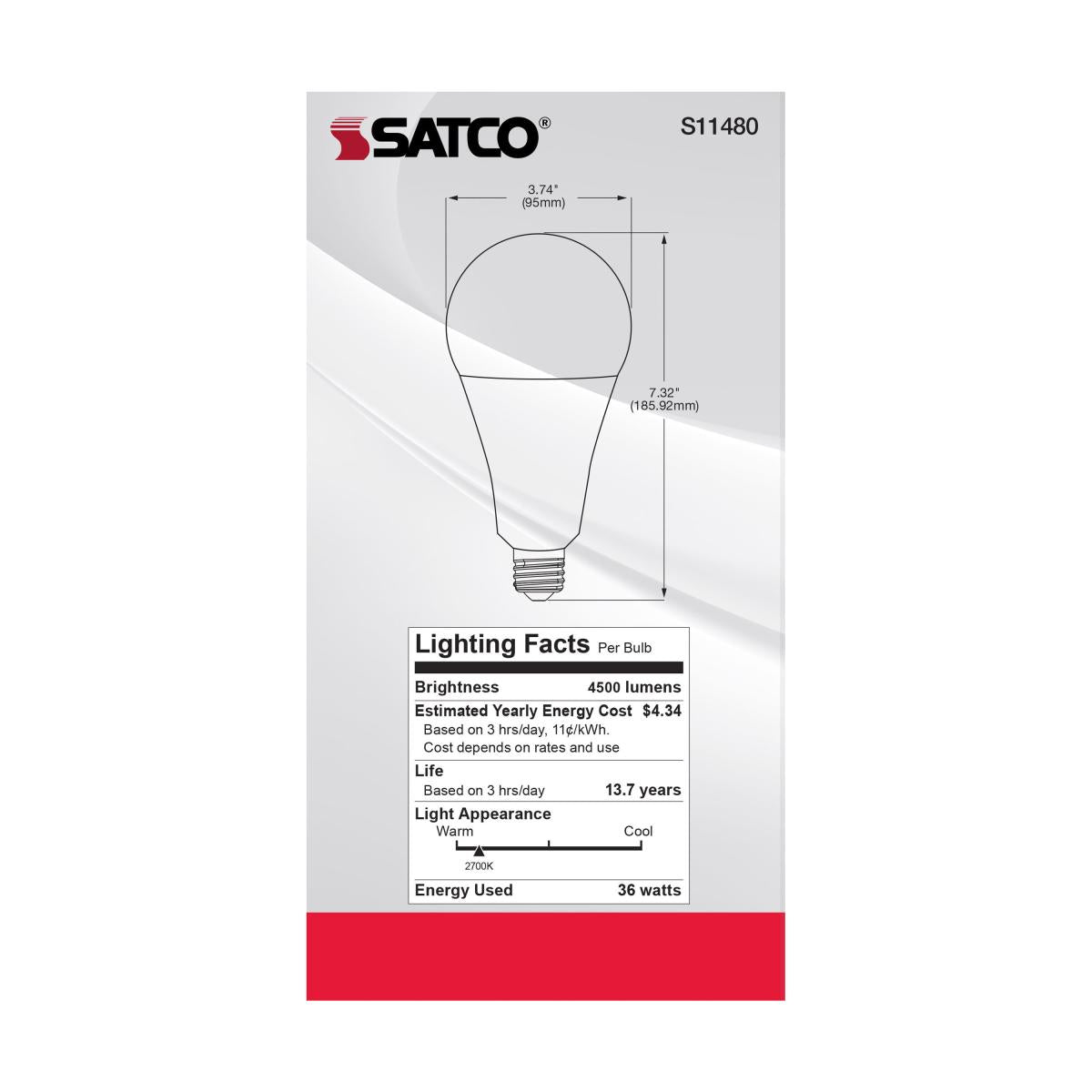 Utility Lamp PS30 LED Bulb, 36 Watts, 4500 Lumens, 2700K, E26 Medium Base, 300W Equal, 120V - Bees Lighting