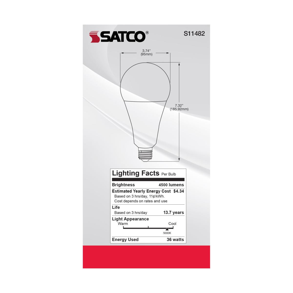 Utility Lamp PS30 LED Bulb, 36 Watts, 4500 Lumens, 5000K, E26 Medium Base, 300W Equal, 120V - Bees Lighting