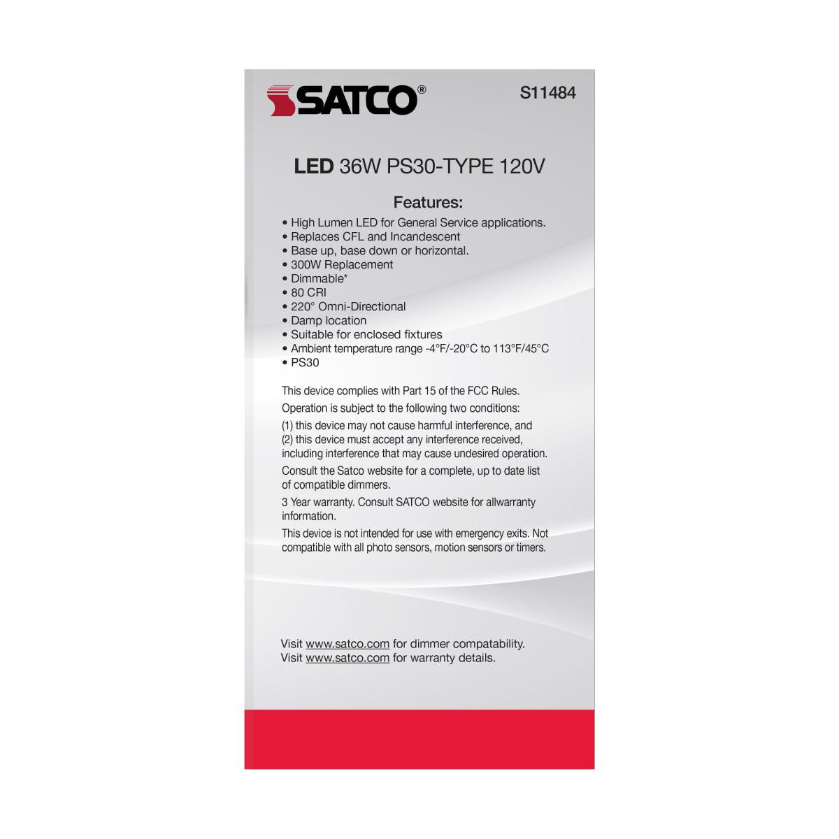 Utility Lamp PS30 LED Bulb, 36 Watts, 4500 Lumens, 4000K, E39 Mogul Base, 300W Equal, 120V - Bees Lighting