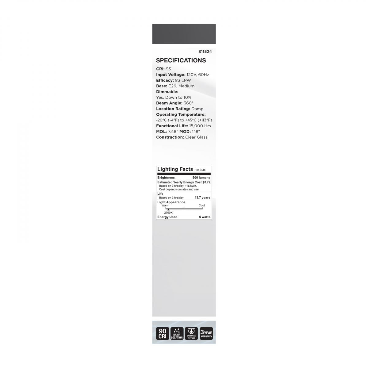 Reminiscent Gray Coil Filament T9 LED Bulb, 6 Watts, 500 Lumens, 2700K, E26 Medium Base