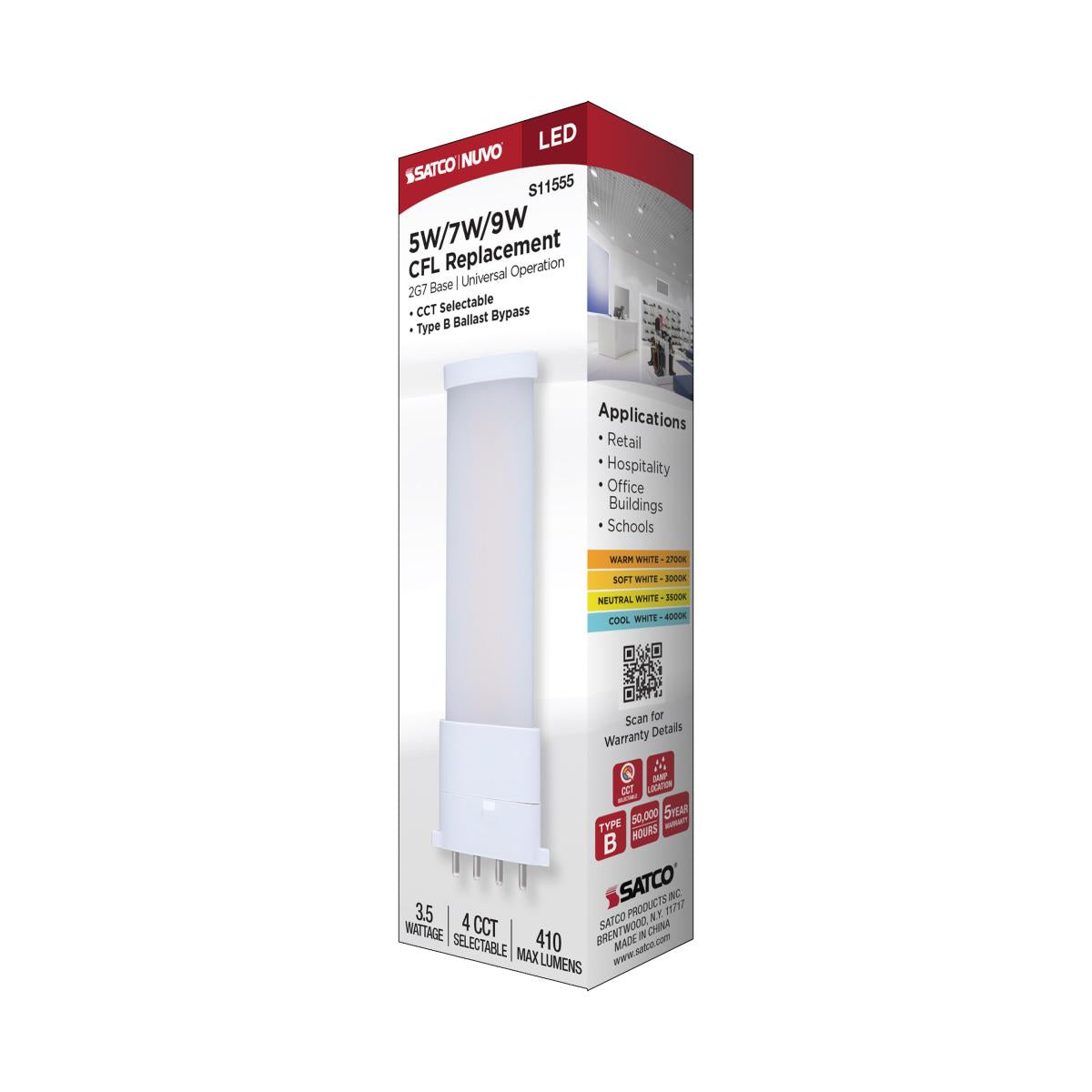 4 Pin PLL LED Bulb, 4W, 410 Lumens, Ballast Bypass, 27K|30K|35K|40K , 2G7 Base