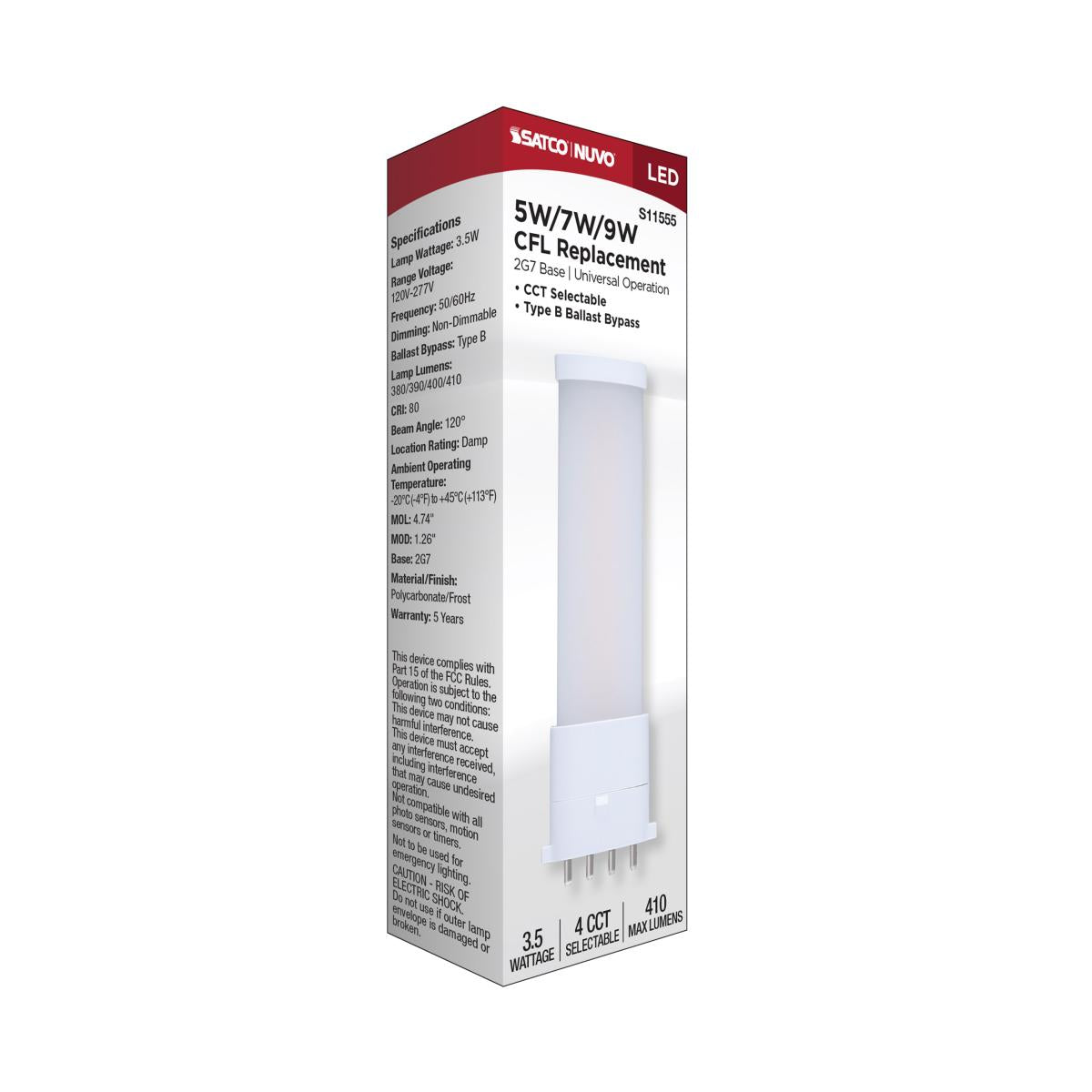 4 Pin PLL LED Bulb, 4W, 410 Lumens, Ballast Bypass, 27K|30K|35K|40K , 2G7 Base