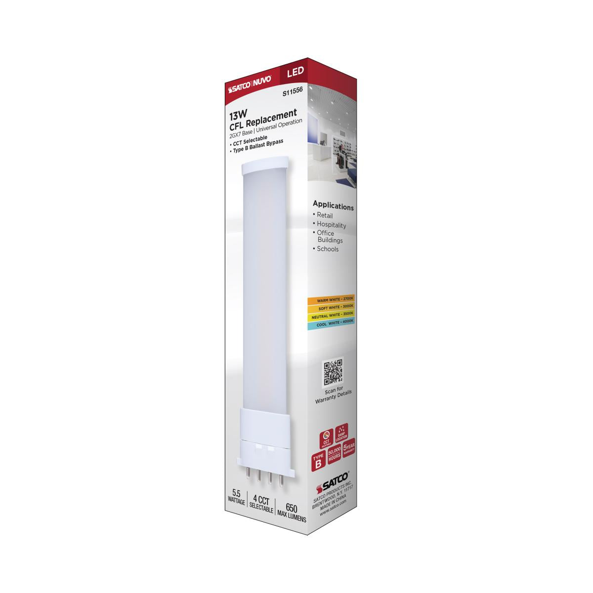 4 Pin PLL LED Bulb, 6W, 650 Lumens, Ballast Bypass, 27K|30K|35K|40K, 2GX7 Base
